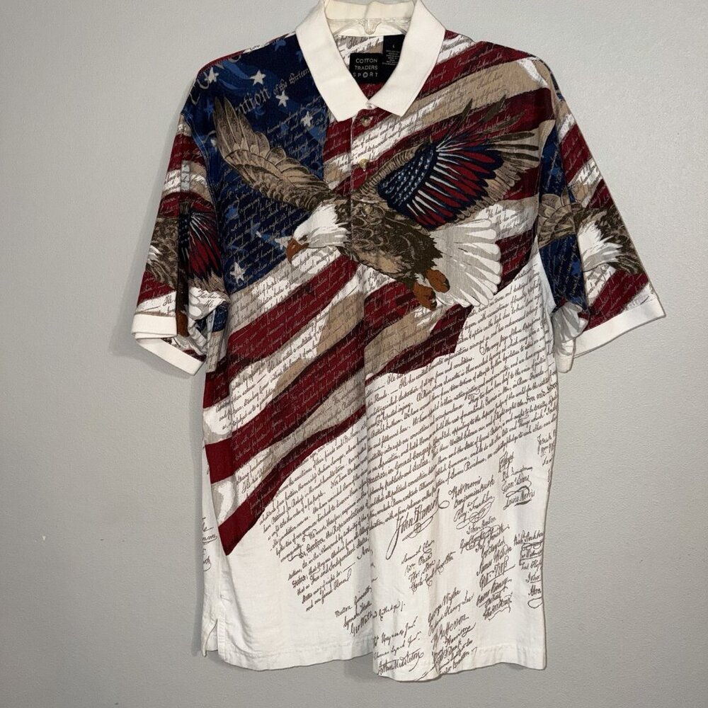 Cotton Traders America Polo Shirt USA Patriotic Eagle Flag Mens Large Sport‎